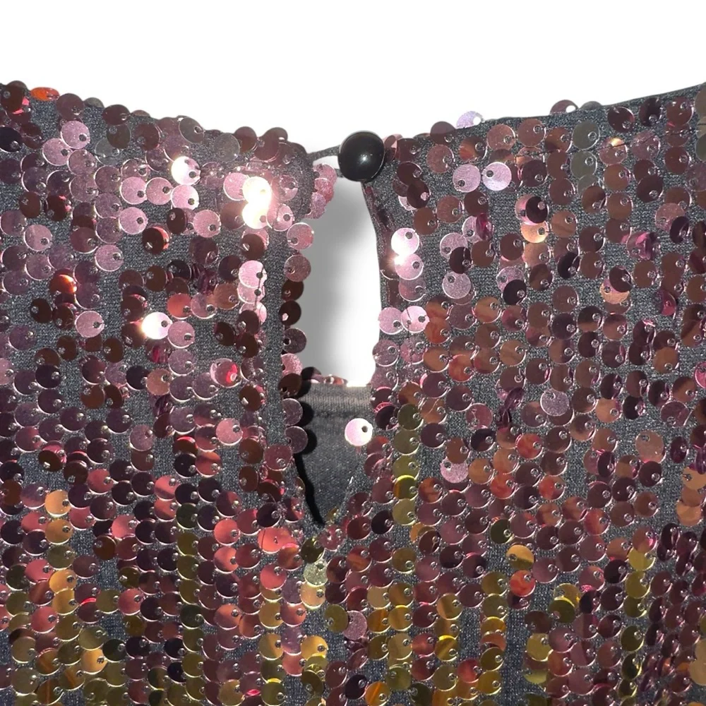 Boohoo Sequin Evening Dress in Gold and Brown Sz 14 - Picture 4 of 4